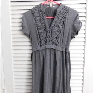 Short sleeve ruffled back ties dress knee length